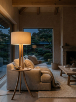 Напольный торшер Adora в уютном интерьере гостиной Wabi-Sabi