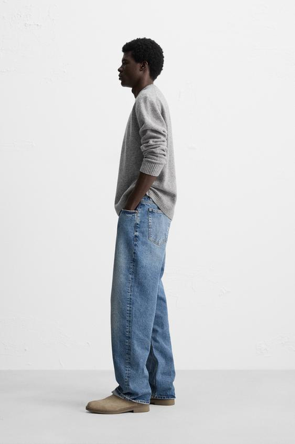 ZARA СВИТЕР ИЗ 100% ШЕРСТИ С ТРИКОТАЖНОЙ ПРЯЖКОЙ, СЕРЫЙ