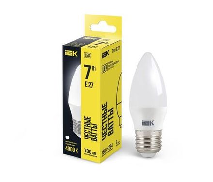 Лампа светодиодная 7Вт C35 свеча 4000К нейтр. бел. E27 230В IEK LLE-C35-7-230-40-E27
