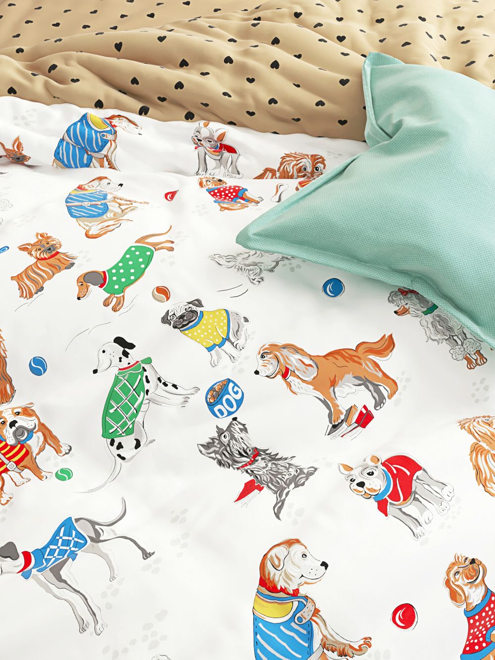 Постельное белье Сказка "Dogs on white/Адель" 1,5-сп Наволочка 50х70 см 1 шт Простынь на резинке 90х200 см Пододеяльник 145х215 см, перкаль