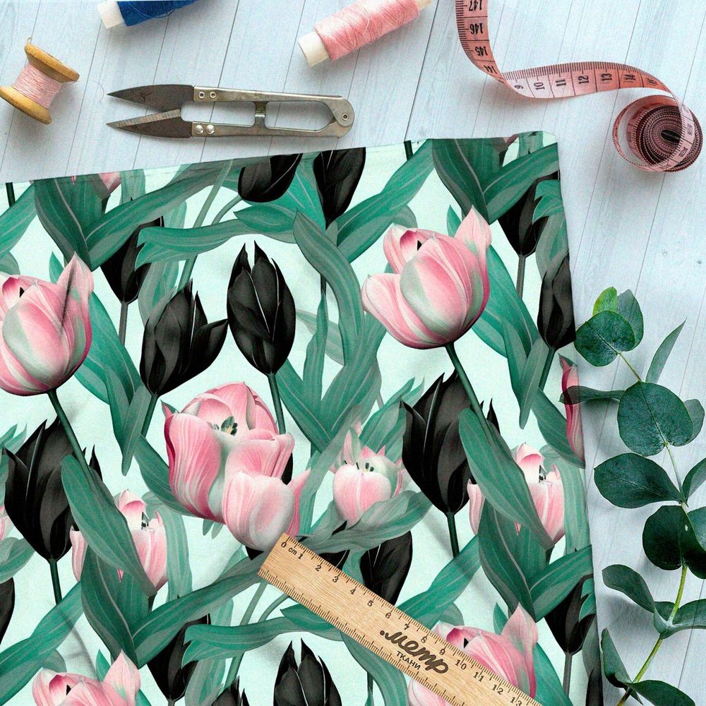 Ткань премиум дюспо чередующиеся тюльпаны