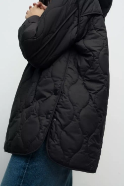 ZARA ПУХОВИК С КАПЮШОНОМ, ЧЕРНЫЙ