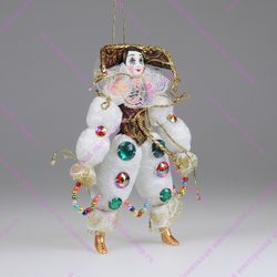 Ёлочная игрушка Клоун белый со стразами