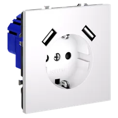Розетка встраиваемая VOLTUM S70 с заземлением и защитными шторками, 16А, с USB, A+A, (белый матовый)