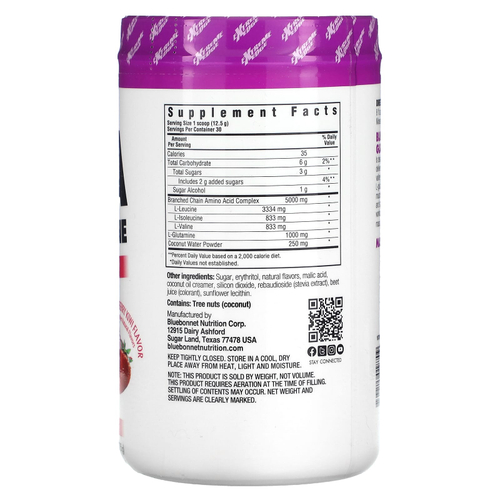 Bluebonnet Nutrition, BCAA и глютамин, клубничный киви, 13,23 унции (375 г)