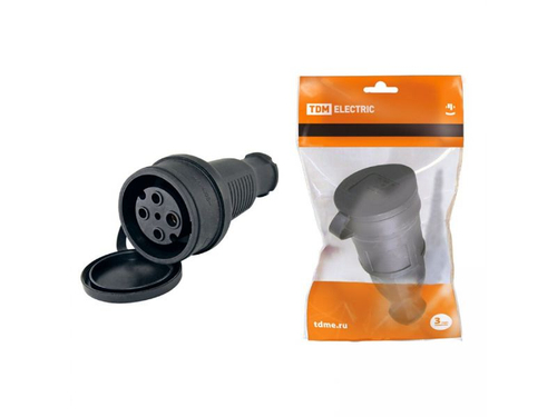 Разъем с заглушкой каучук 3Р+РЕ 32А 380В IP44 TDM