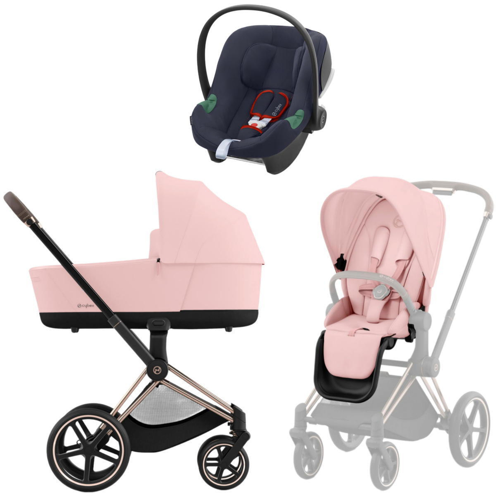 Коляска 3 в 1 Cybex Priam IV Rosegold complete и автокресло Aton B2 i-Size Bay Blue Peach Pink