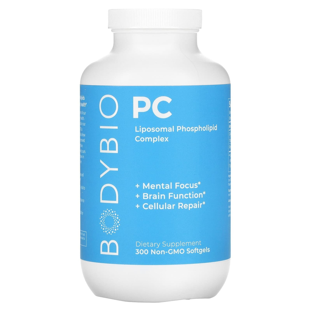 BodyBio, PC, липосомальный фосфолипидный комплекс, 300 капсул без ГМО (650 мг в 1 капсуле)