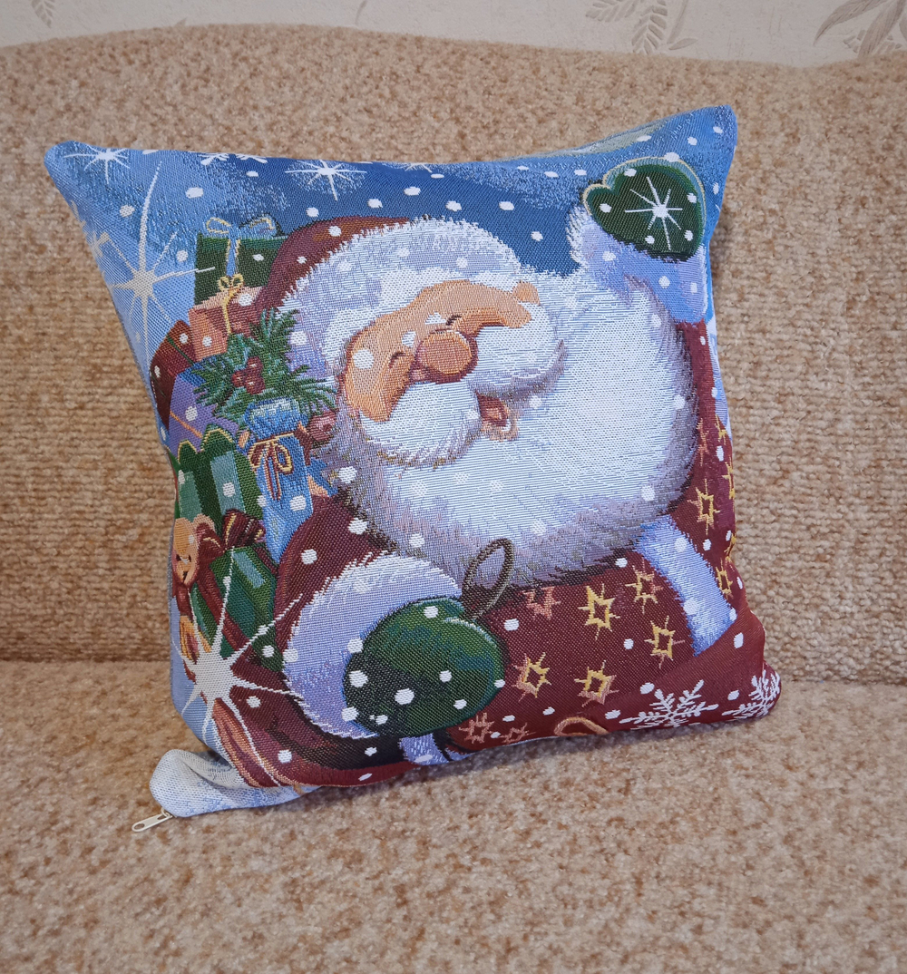 Декоративный гобеленовый чехол для интерьерной подушки Новогоднее чудо 38*38