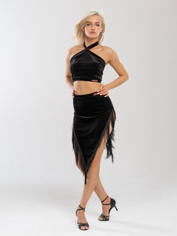 Юбка из бархата с бахромой