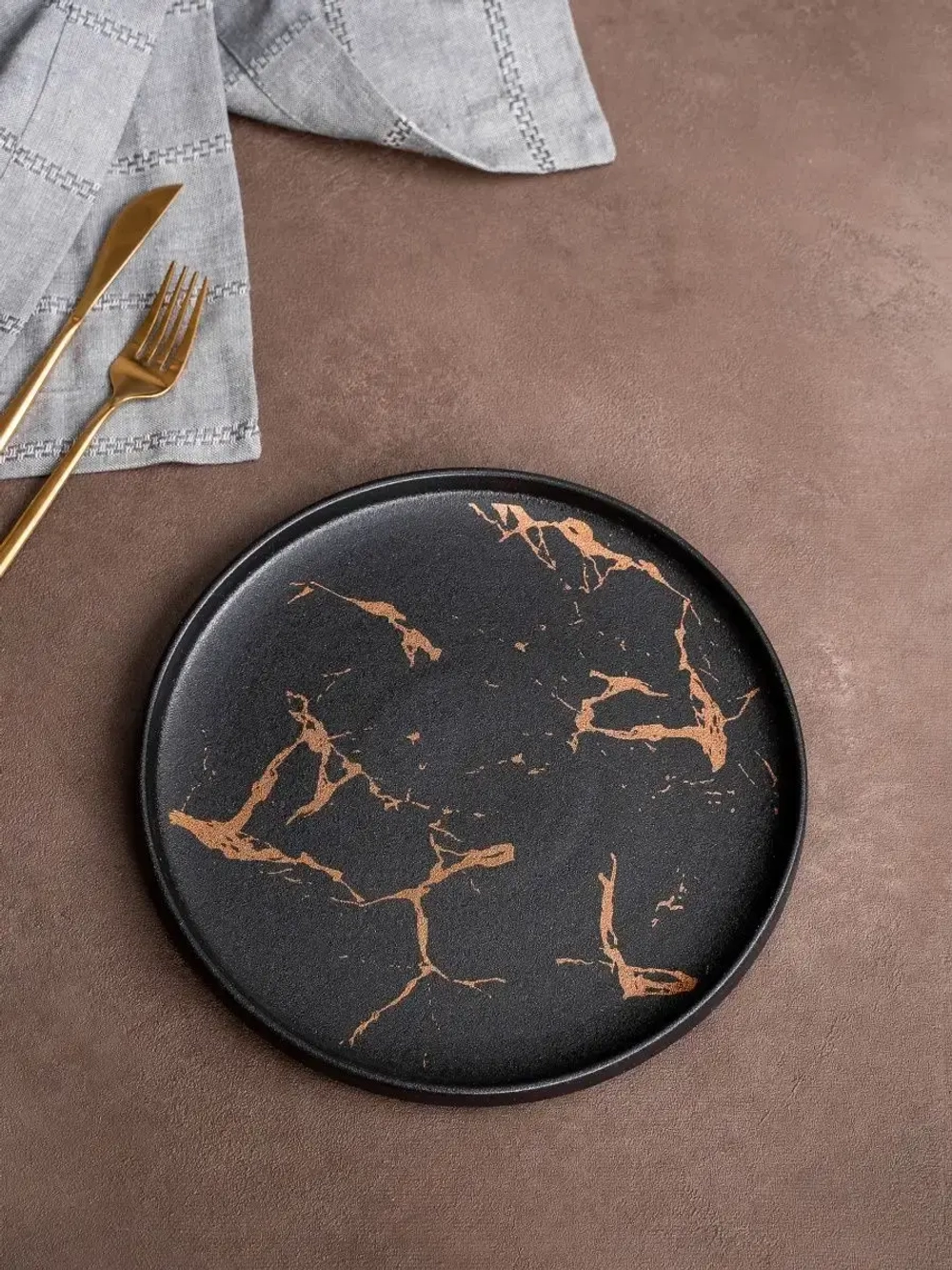 Набор посуды из 6 тарелок черный мрамор 25 см