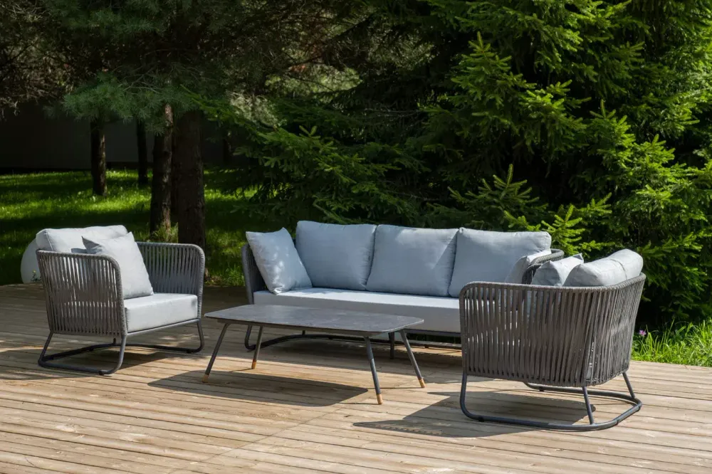 "Багамы" лаунж-зона 5-местная плетеная из роупа (веревки), каркас алюминиевый темно-серый, роуп серый