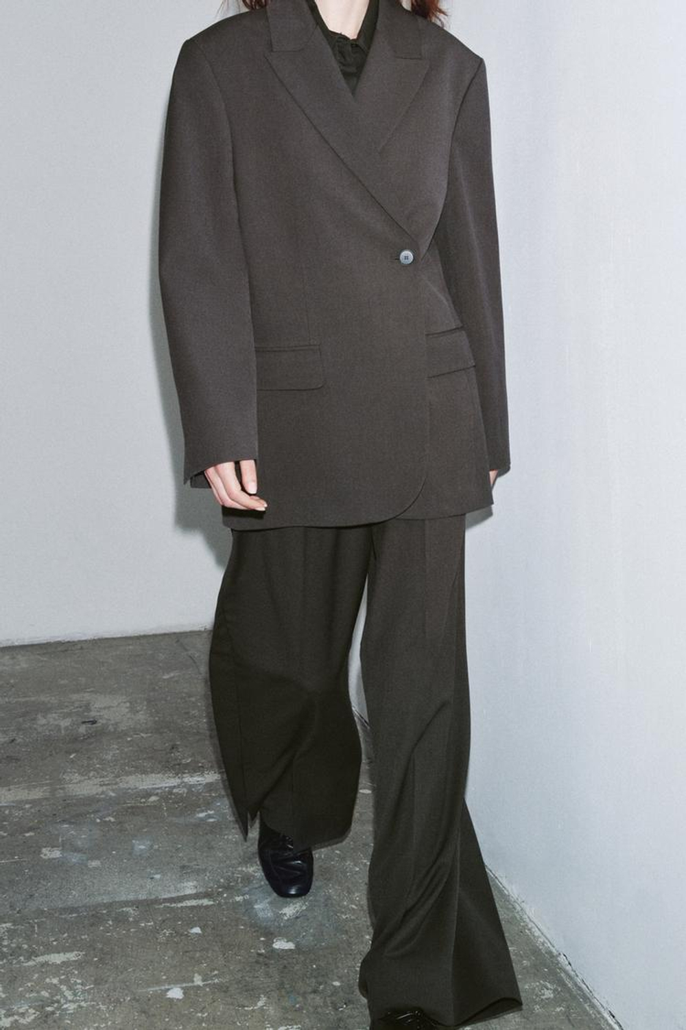 ZARA БЛЕЙЗЕР ОВЕРСАЙЗ — ZW COLLECTION, ТЕМНО-СЕРЫЙ