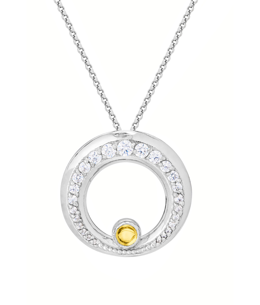 Подвес большой из серебра со вставками из цитрина и бесцветных фианитов