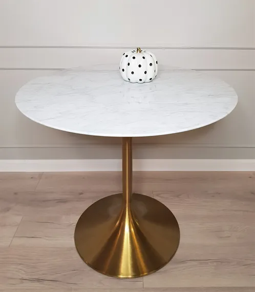 Стол Tulip Marble Brass, Ø80 см, белый мрамор на золотой ножке