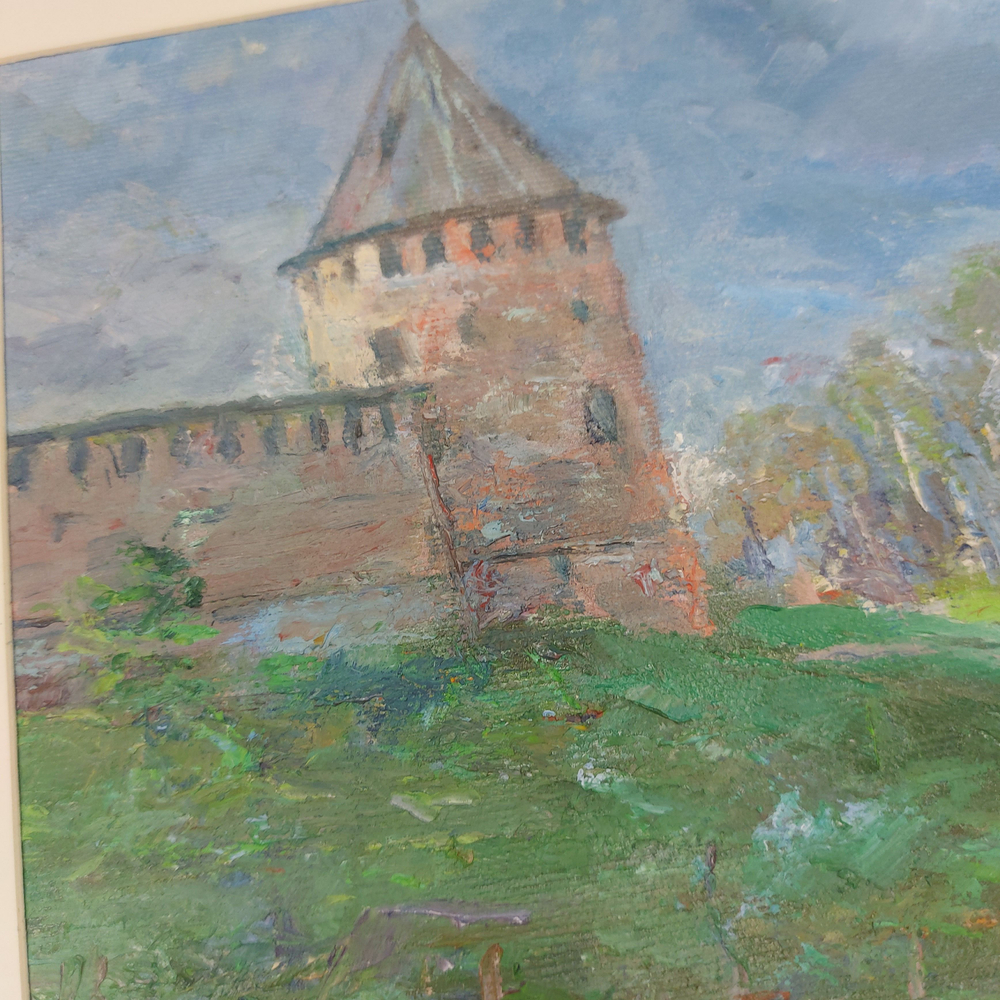 Картина авторская маслом на холсте в паспарту 30х40 см на стену для интерьера "Великий Новгород"