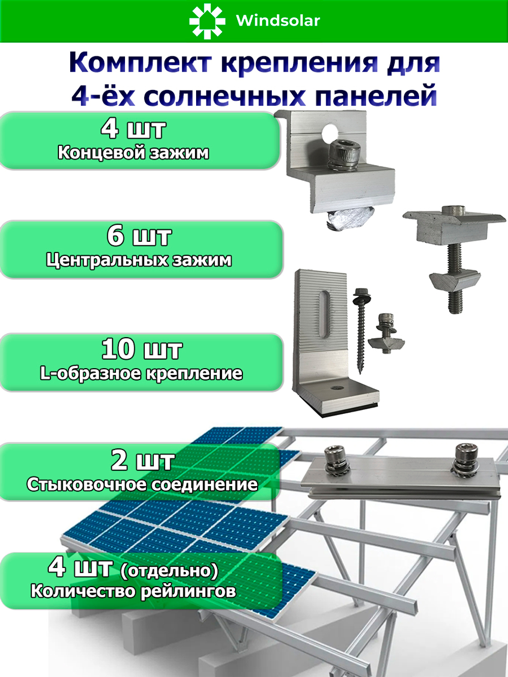 Комплект крепления для четырех солнечных панелей