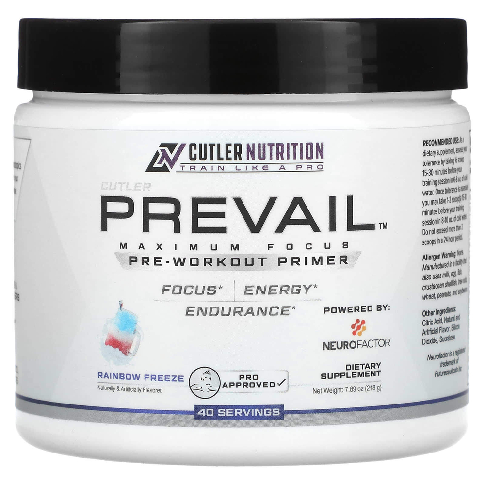 Cutler Nutrition, Prevail, предтренировочный комплекс, радужная замораживание, 218 г (7,69 унции)