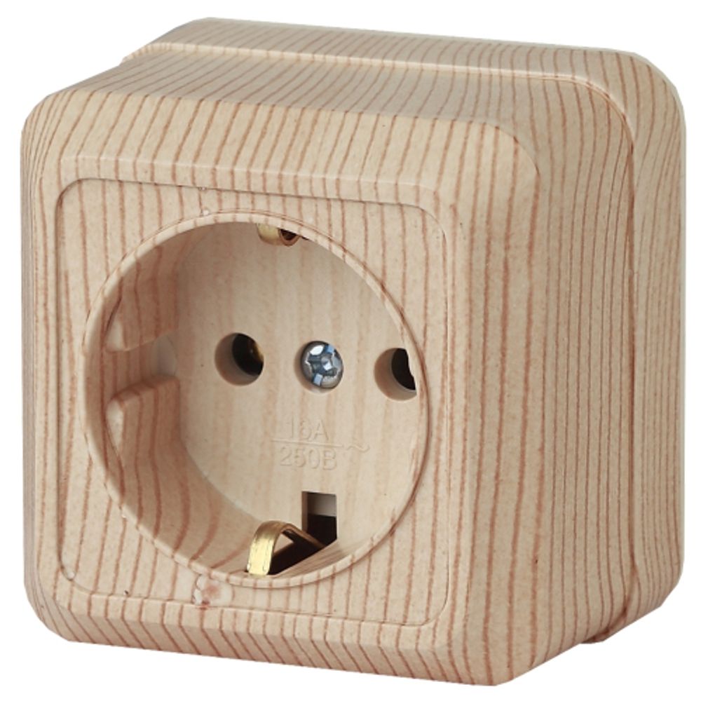 Розетка Intro Quadro 2-202-11 с заземлением 2P+E Schuko, 16А-250В, IP20, ОУ, сосна