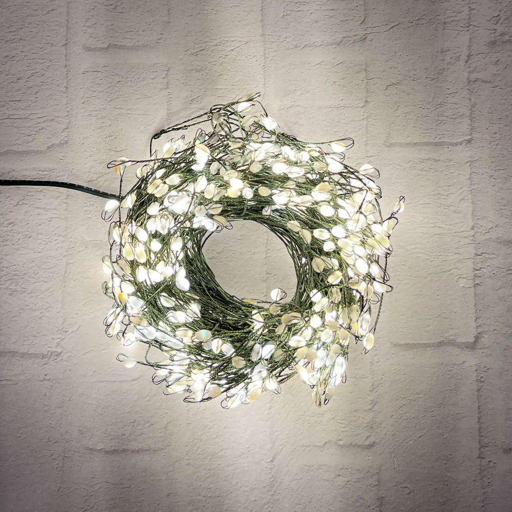 Гирлянда 1.5м Snake Light Капли Макро на зеленом проводе 600 ламп теплый белый свет