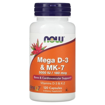 Now Foods Mega D-3 & MK-7 5000 IU / 180 mcg , Витамин Д3 и К2