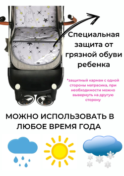 Матрасик в коляску с подножкой из ПВХ пленки серый звезды