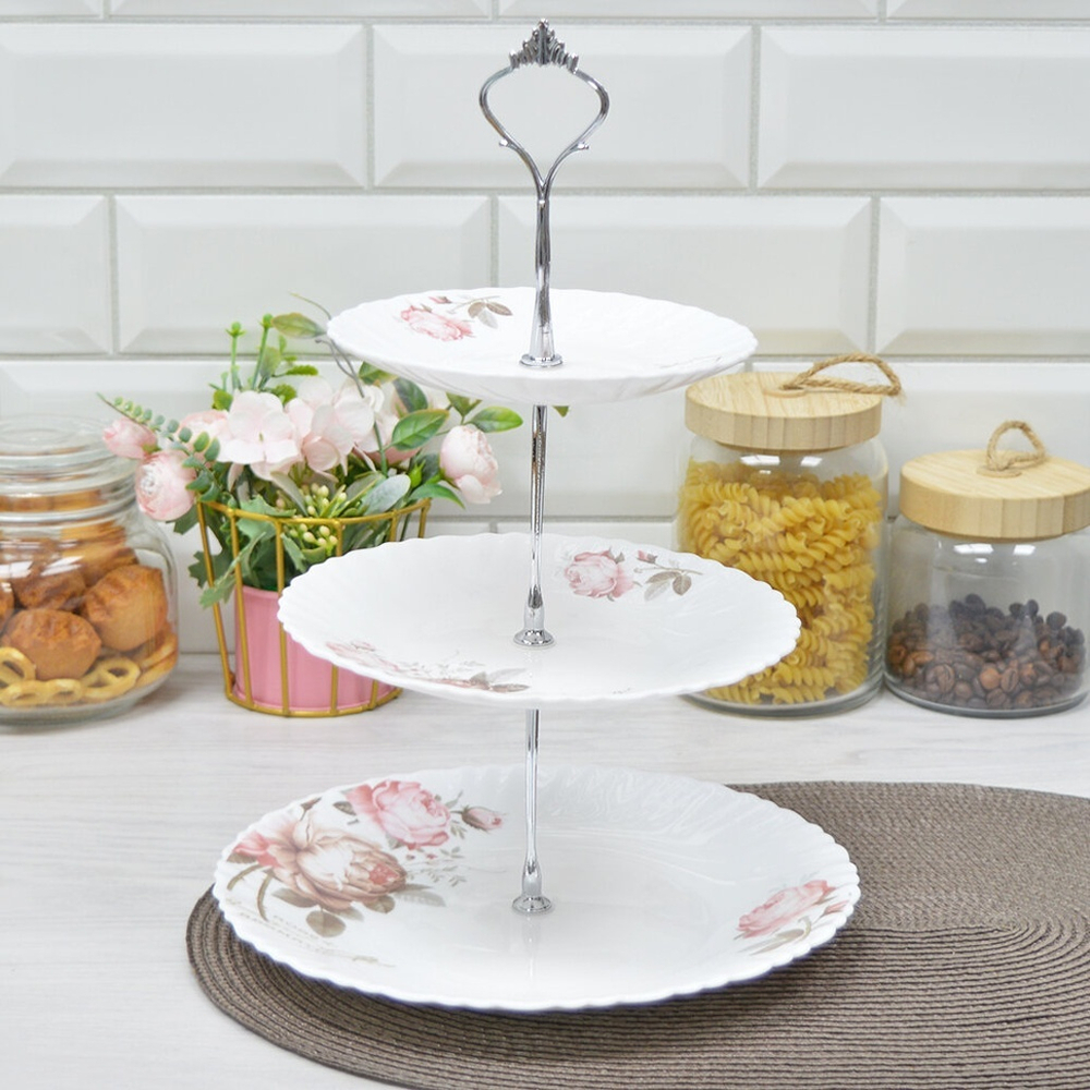 Фруктовница 3-х ярусная "Чайные розы" 15/19/24см (99269)