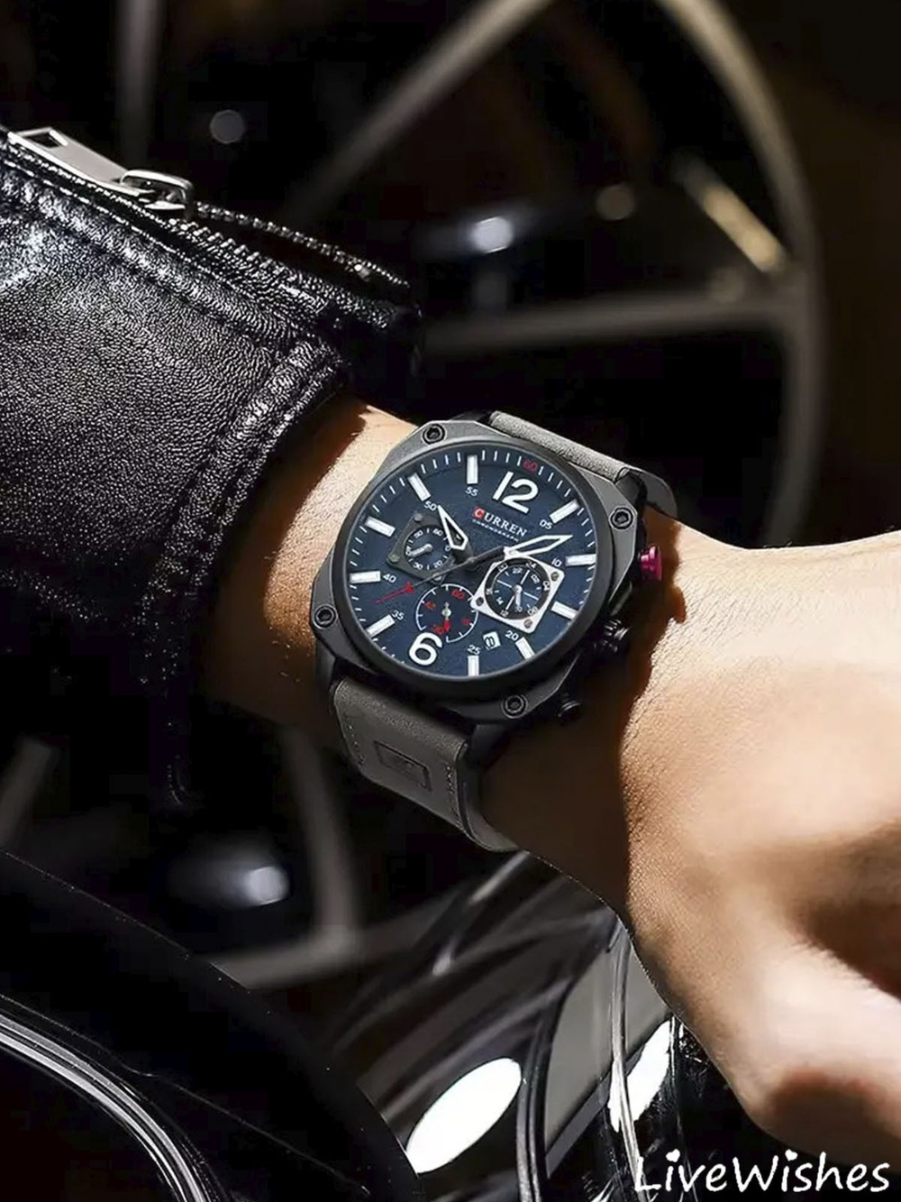 Часы наручные кварцевые CURREN на кожаном ремешке, черный/серый W8450-01