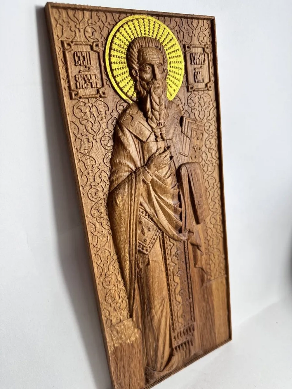 Освященная икона святого Симеона резная из дуба 32.5*14см