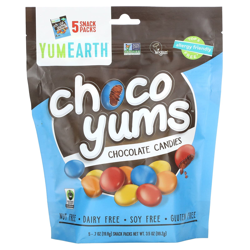 YumEarth, Choco Yums, шоколадные конфеты, 5 пакетиков по 19,8 г (0,7 унции)