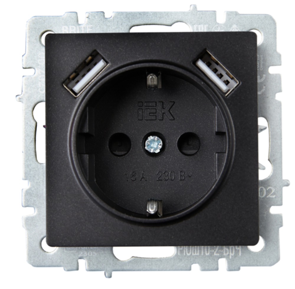 Розетка с заземлением  IEK BR-R14-16-U21-D21-K46