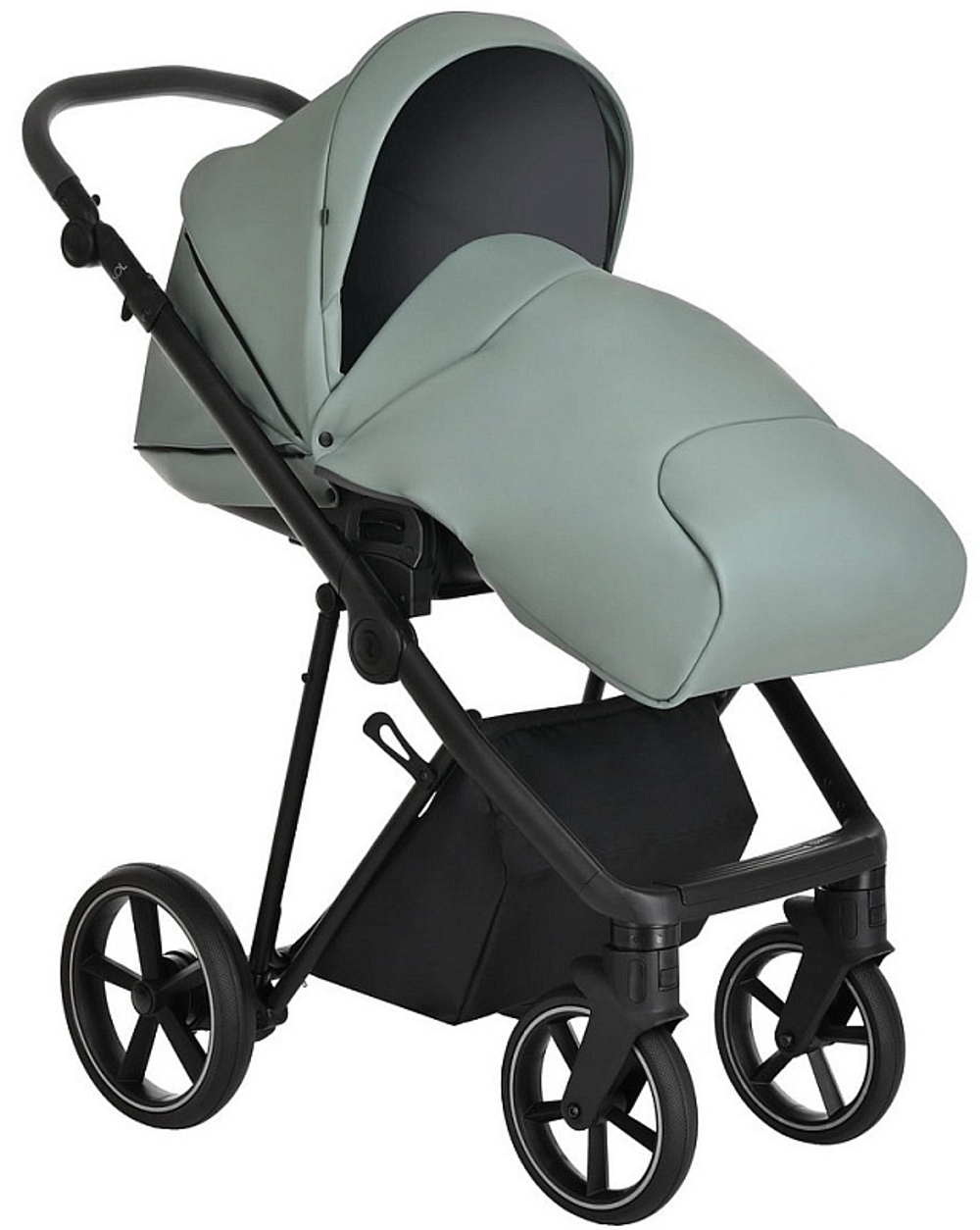 Детская коляска Roan Sol Кожа 3 в 1 с автокреслом Avionaut Silver Black RSL/2023 Misti Mint/Grey/руч. Серый