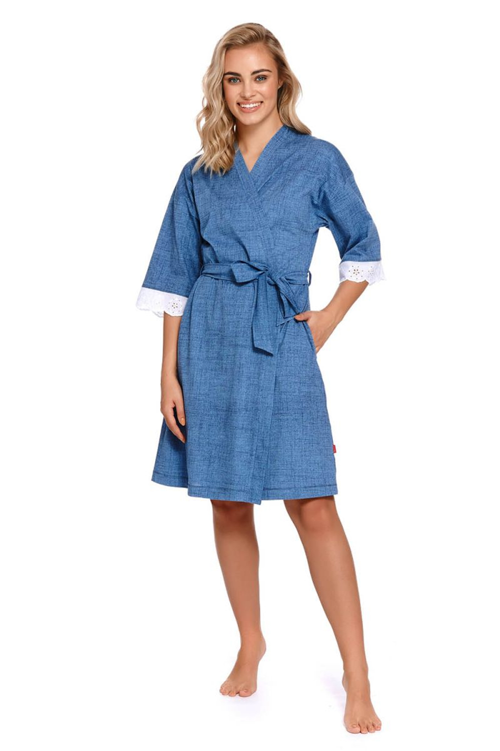 Элегантный халат на запахе (Размер: L) (Цвет: синий)