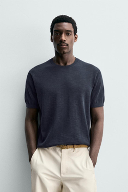 ZARA ФУТБОЛКА КЛАССИЧЕСКОГО КРОЯ, МОРСКОЙ СИНИЙ