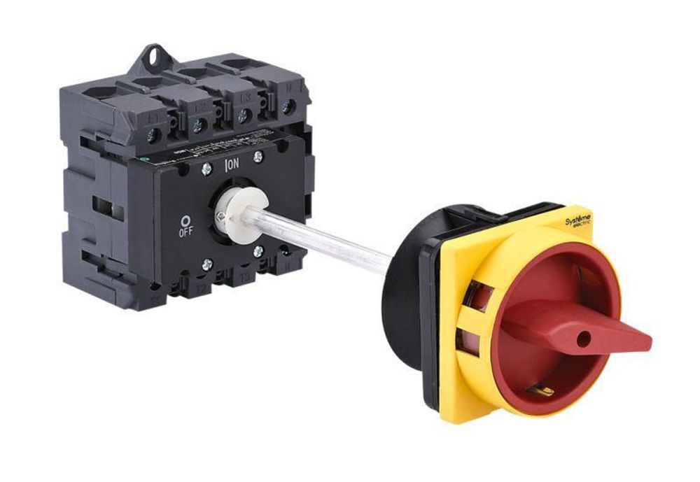 Выключатель-разъединитель 4п 100А IP20 с красн. выносн. рукоят. на дин-рейке/плате с замком SE MSD100440R