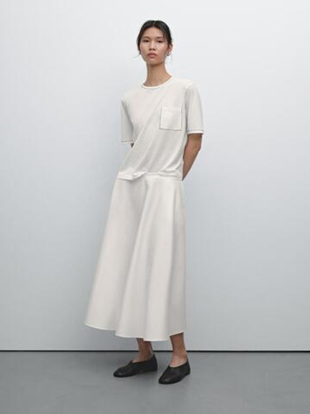 Massimo Dutti Хлопковая футболка с контрастной отделкой, белый