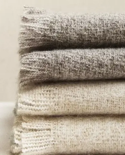 ZARA HOME ПЛЕД С БАХРОМОЙ, СЕРЫЙ
