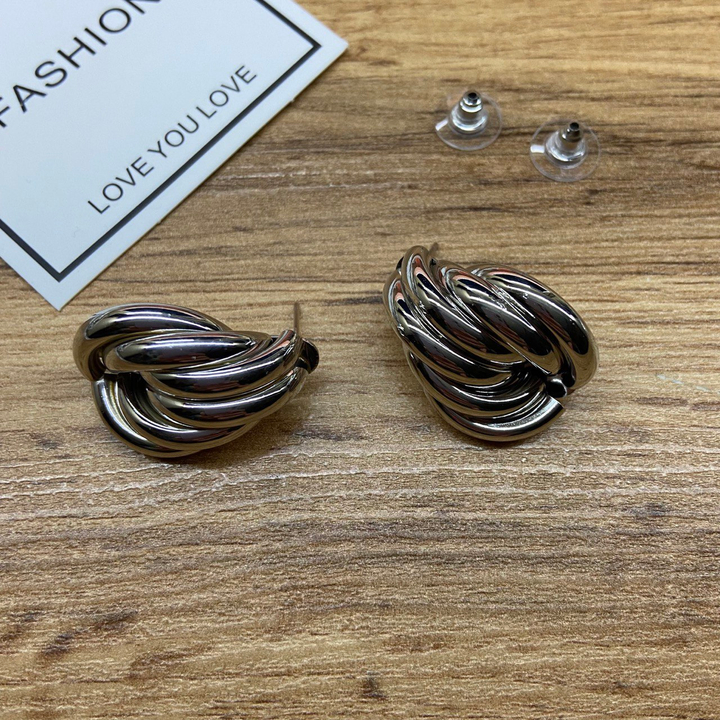 Серьги Fashion сплетение колец капля цвет серебристый 2х3 см