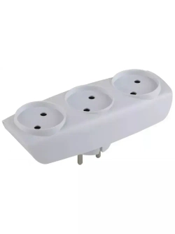 Тройник SP-3-W ЭРА / Тройник розетка электрический / Разветвитель без заземления, 3 розетки, плоский, 16А, белый