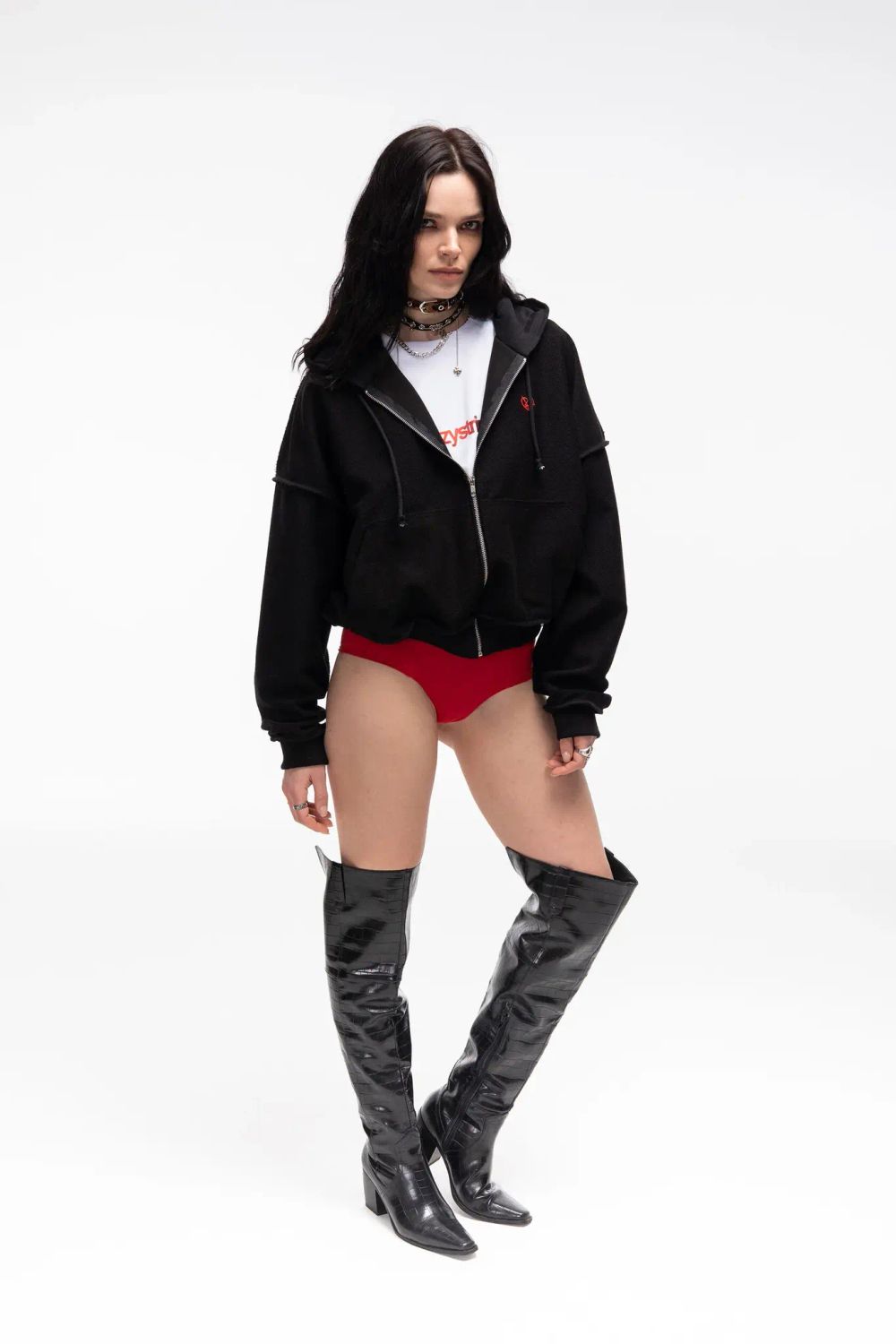 Худи Kraizy Stripes Zip Logo Heart черный