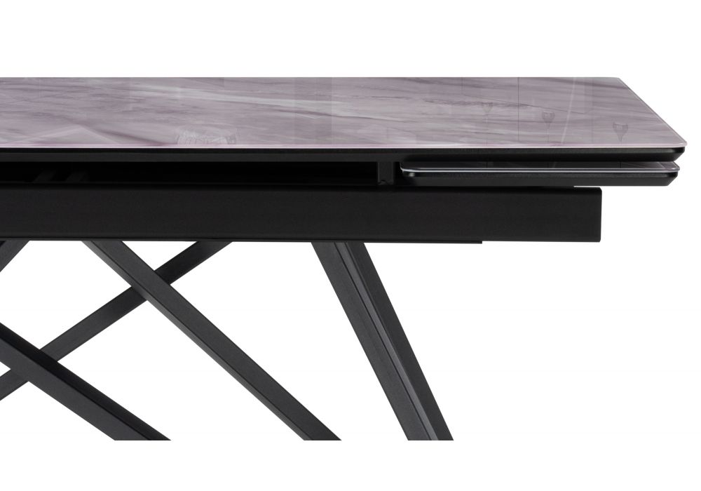 Стол стеклянный Woodville Вилсон 140(200)х80 серый мрамор, черный, ножки черные