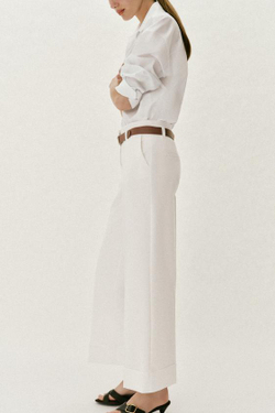 ZARA БРЮКИ С ОТВОРОТАМИ И РЕМНЕМ, БЕЛЫЙ