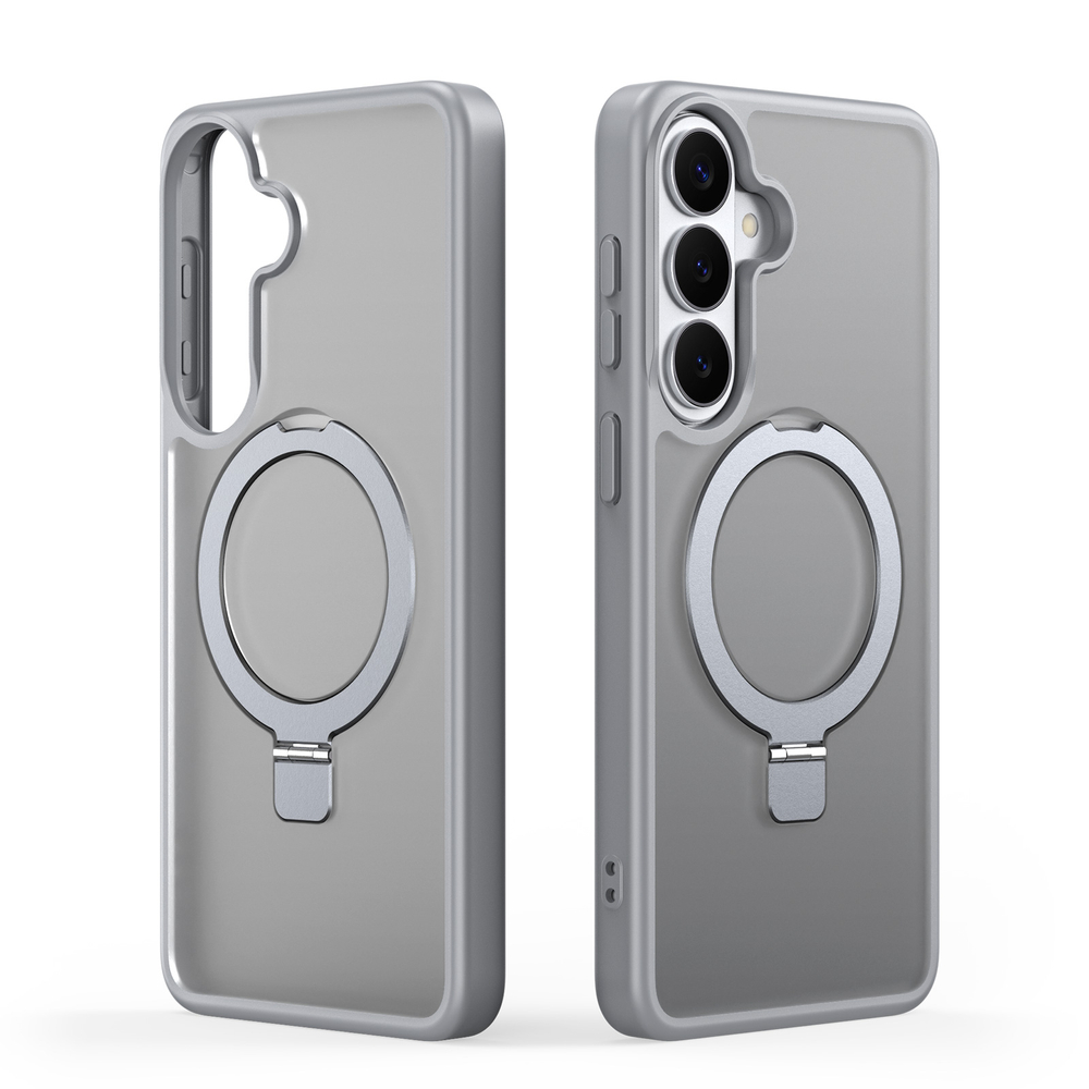 Матовый чехол серого цвета с MagSafe для Samsung Galaxy S26, серия Yind Series Case от Dux Ducis (версия с магнитной откидной подставкой)