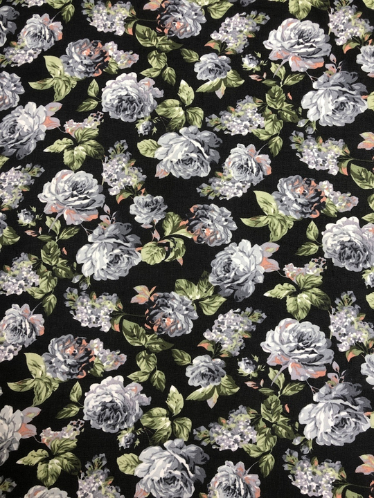 Шифон принт, розы серые на черном Моналиса BST3166D06