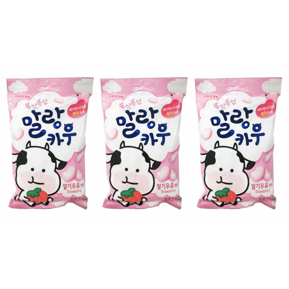 Жевательная конфета Lotte Malang Cow Strawberry Milk со вкусом клубники 79 г, 3 шт