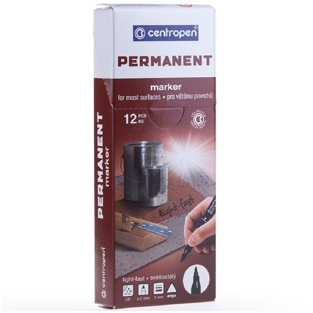 Набор маркер перманентный 1.0мм, Centropen 2536, черный 12шт