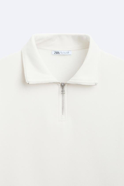 ZARA ТОЛСТОВКА С КОРОТКОЙ ЗАСТЕЖКОЙ-МОЛНИЕЙ, ЖЕЛТОВАТО-БЕЛЫЙ