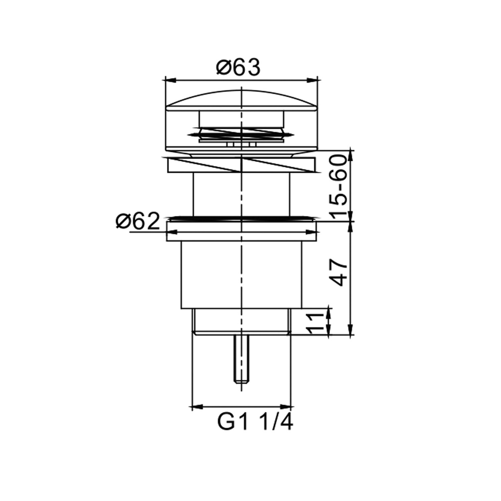 Выпуск для сифона click-clack цельномет. пробка 63мм без перелива F62 (хром)