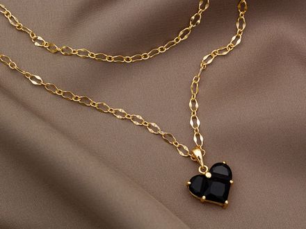 Подвеска Сердце с черным кристаллом