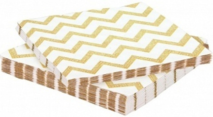 Салфетки для праздника Белые зигзаги Золото 33*33 см. 20 шт.
